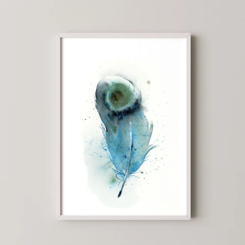 Image of a feather watercolor painting by Shayna Larsen, originals & prints available
