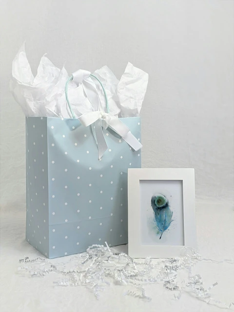 Image of a feather watercolor painting by Shayna Larsen, originals & prints available