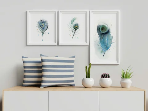 Image of a feather watercolor painting by Shayna Larsen, originals & prints available