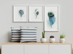 Image of a feather watercolor painting by Shayna Larsen, originals & prints available