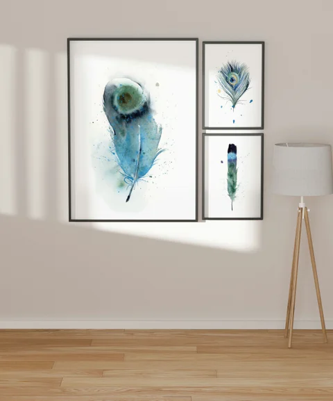 Image of a feather watercolor painting by Shayna Larsen, originals & prints available