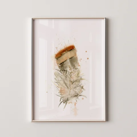 Image of a feather watercolor painting by Shayna Larsen, originals & prints available