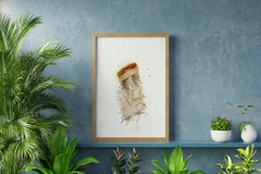 Image of a feather watercolor painting by Shayna Larsen, originals & prints available