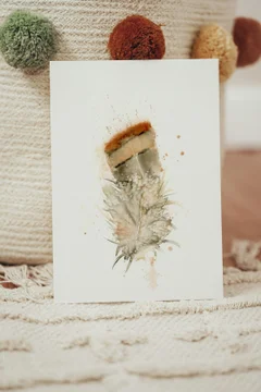 Image of a feather watercolor painting by Shayna Larsen, originals & prints available