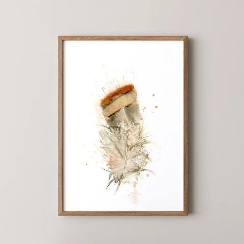 Image of a feather watercolor painting by Shayna Larsen, originals & prints available