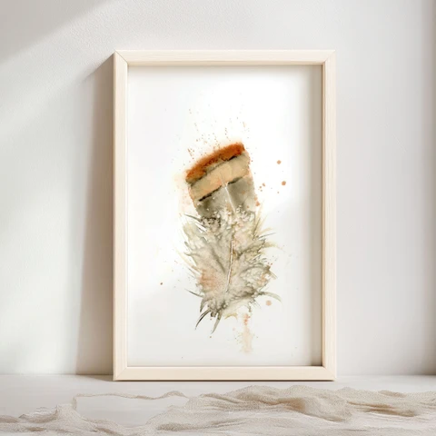 Image of a feather watercolor painting by Shayna Larsen, originals & prints available