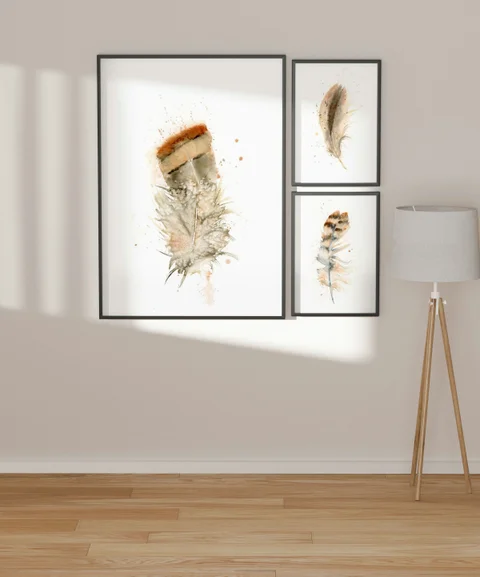 Image of a feather watercolor painting by Shayna Larsen, originals & prints available