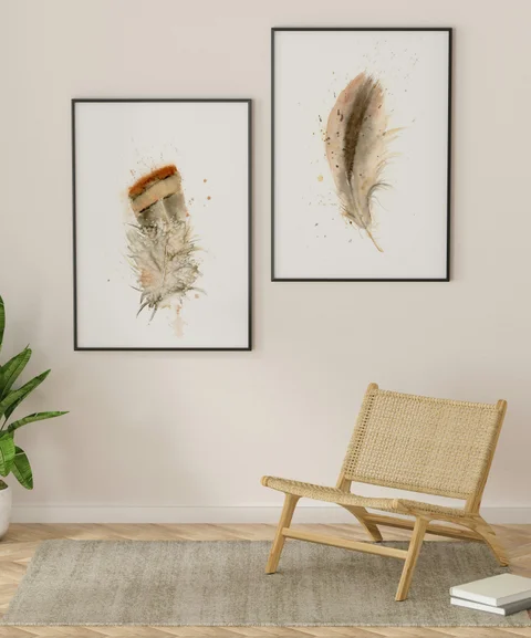 Image of a feather watercolor painting by Shayna Larsen, originals & prints available