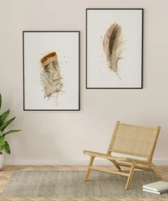 Image of a feather watercolor painting by Shayna Larsen, originals & prints available