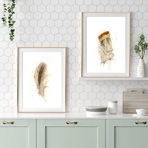 Image of a feather watercolor painting by Shayna Larsen, originals & prints available