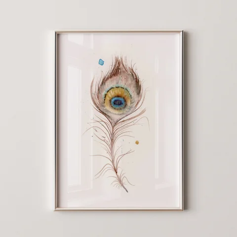 Image of a feather watercolor painting by Shayna Larsen, originals & prints available