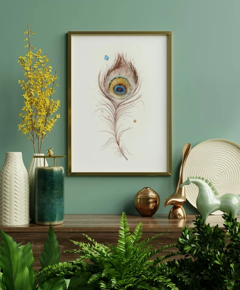 Image of a feather watercolor painting by Shayna Larsen, originals & prints available