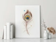 Image of a feather watercolor painting by Shayna Larsen, originals & prints available