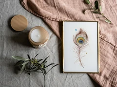 Image of a feather watercolor painting by Shayna Larsen, originals & prints available