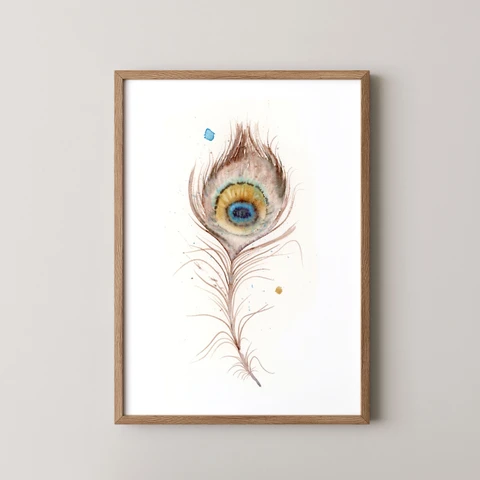 Image of a feather watercolor painting by Shayna Larsen, originals & prints available