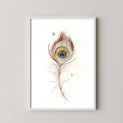 Image of a feather watercolor painting by Shayna Larsen, originals & prints available