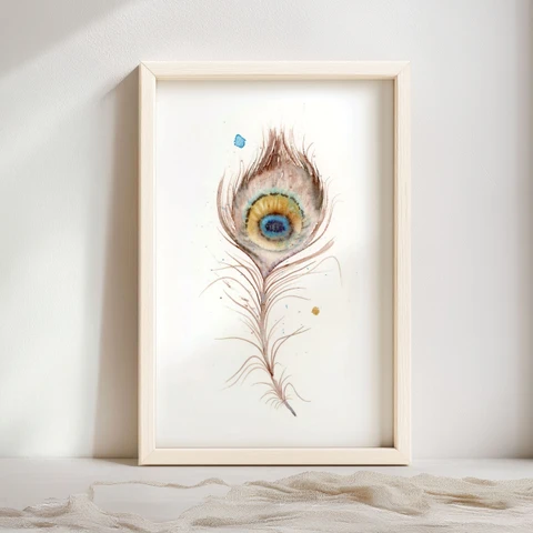 Image of a feather watercolor painting by Shayna Larsen, originals & prints available