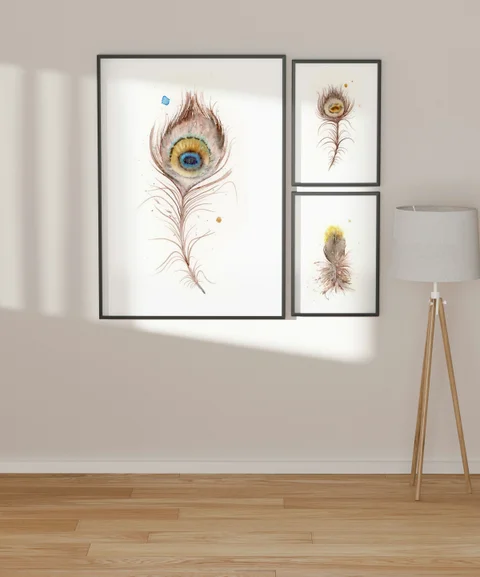 Image of a feather watercolor painting by Shayna Larsen, originals & prints available