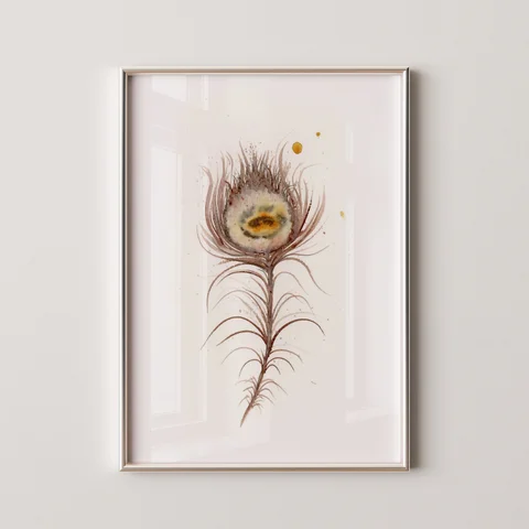 Image of a feather watercolor painting by Shayna Larsen, originals & prints available