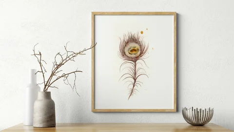 Image of a feather watercolor painting by Shayna Larsen, originals & prints available