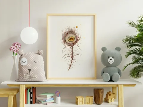 Image of a feather watercolor painting by Shayna Larsen, originals & prints available