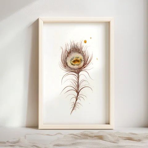 Image of a feather watercolor painting by Shayna Larsen, originals & prints available