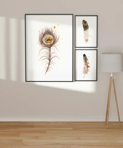 Image of a feather watercolor painting by Shayna Larsen, originals & prints available