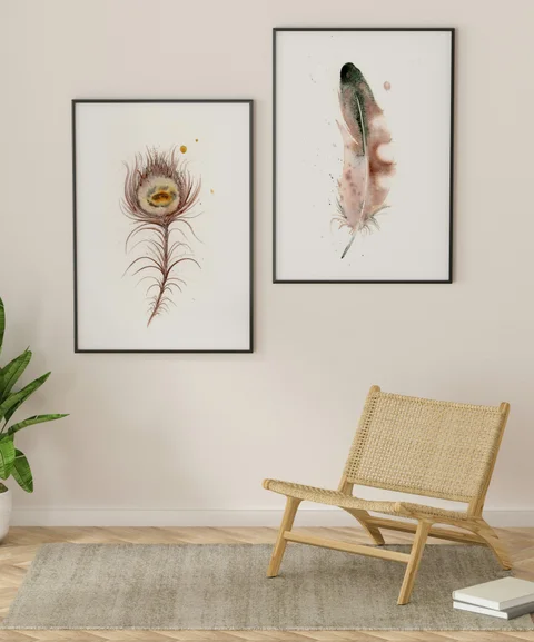 Image of a feather watercolor painting by Shayna Larsen, originals & prints available