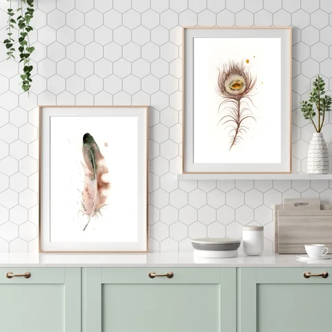 Image of a feather watercolor painting by Shayna Larsen, originals & prints available