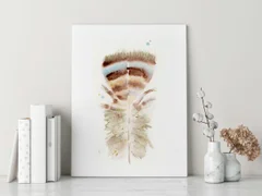 Image of a feather watercolor painting by Shayna Larsen, originals & prints available