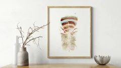 Image of a feather watercolor painting by Shayna Larsen, originals & prints available
