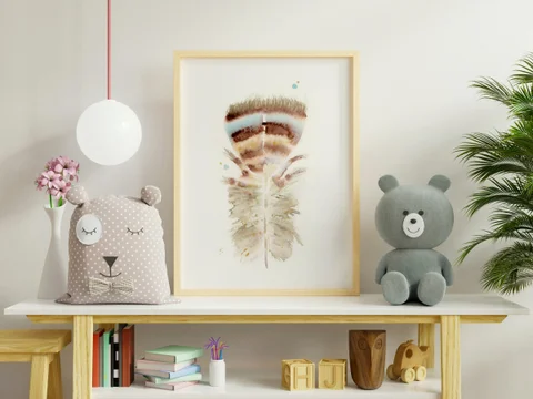 Image of a feather watercolor painting by Shayna Larsen, originals & prints available