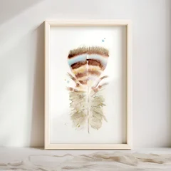 Image of a feather watercolor painting by Shayna Larsen, originals & prints available