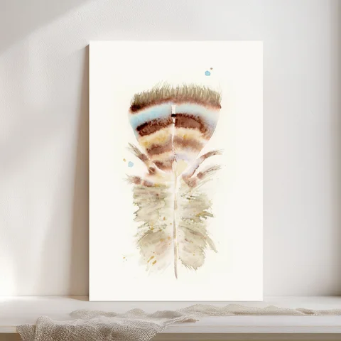 Image of a feather watercolor painting by Shayna Larsen, originals & prints available