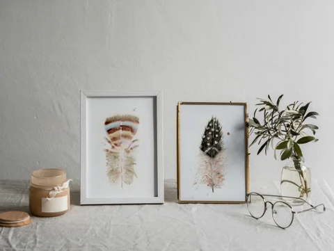 Image of a feather watercolor painting by Shayna Larsen, originals & prints available