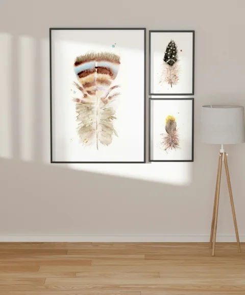 Image of a feather watercolor painting by Shayna Larsen, originals & prints available