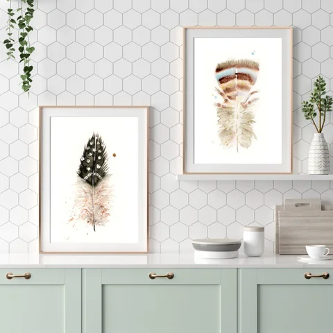 Image of a feather watercolor painting by Shayna Larsen, originals & prints available