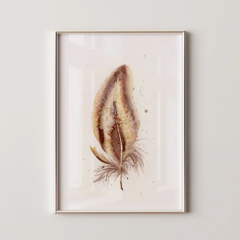 Image of a feather watercolor painting by Shayna Larsen, originals & prints available