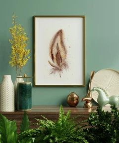 Image of a feather watercolor painting by Shayna Larsen, originals & prints available