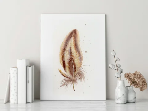 Image of a feather watercolor painting by Shayna Larsen, originals & prints available