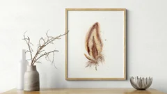 Image of a feather watercolor painting by Shayna Larsen, originals & prints available