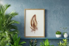 Image of a feather watercolor painting by Shayna Larsen, originals & prints available
