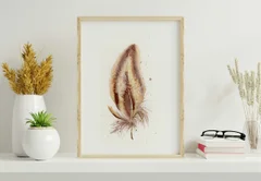 Image of a feather watercolor painting by Shayna Larsen, originals & prints available