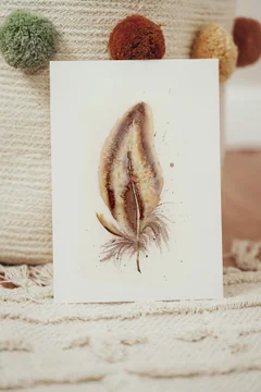 Image of a feather watercolor painting by Shayna Larsen, originals & prints available
