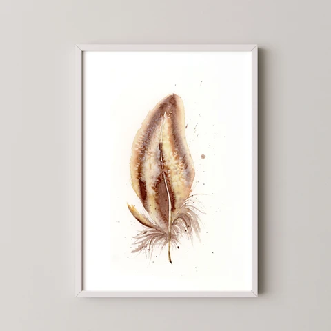 Image of a feather watercolor painting by Shayna Larsen, originals & prints available