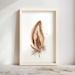 Image of a feather watercolor painting by Shayna Larsen, originals & prints available