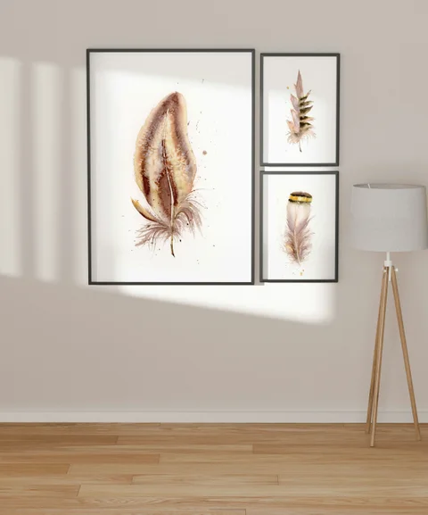 Image of a feather watercolor painting by Shayna Larsen, originals & prints available