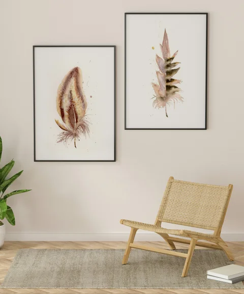 Image of a feather watercolor painting by Shayna Larsen, originals & prints available