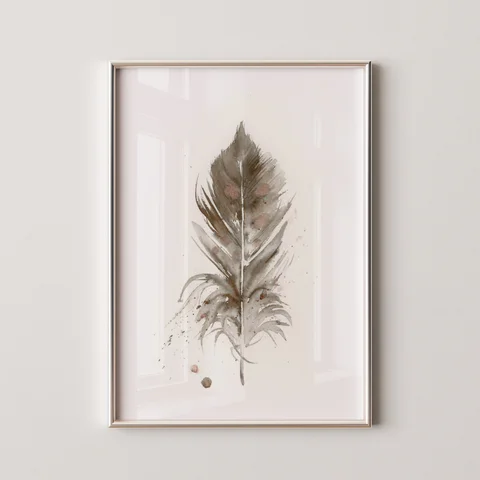 Image of a feather watercolor painting by Shayna Larsen, originals & prints available