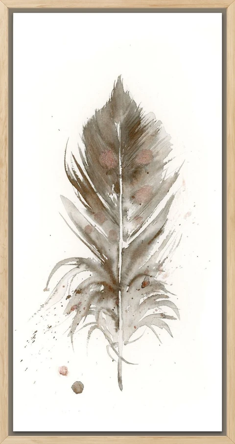 Image of a feather watercolor painting by Shayna Larsen, originals & prints available